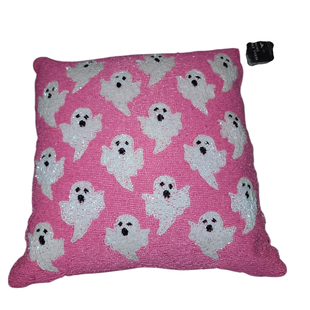 Hot Pink Beaded Ghost Pillow